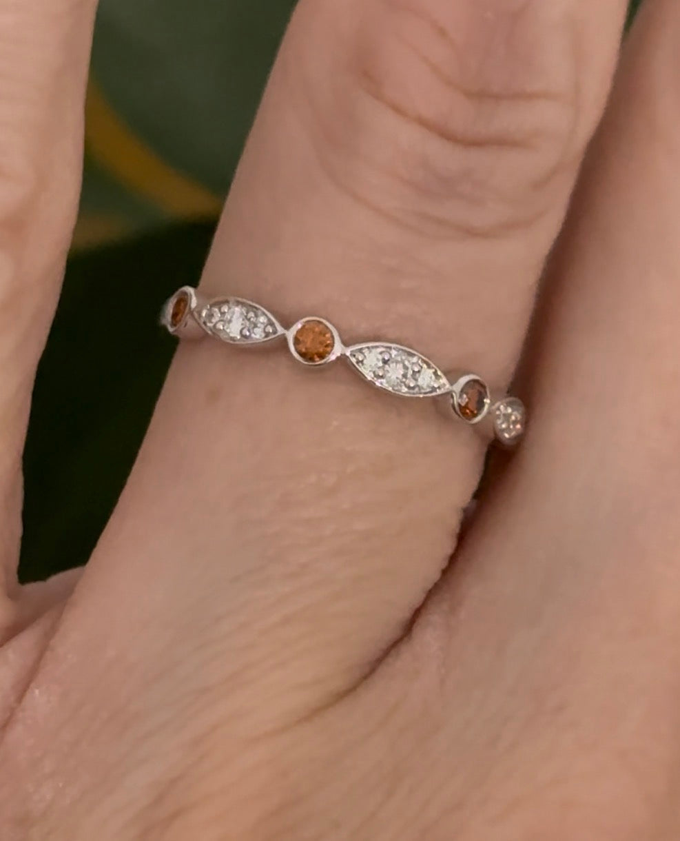 White gold orange and white lab diamond band