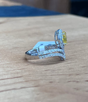 *Premade* 1.65 cttw Fancy Yellow Oval with Lab diamonds Halo Engagement Ring