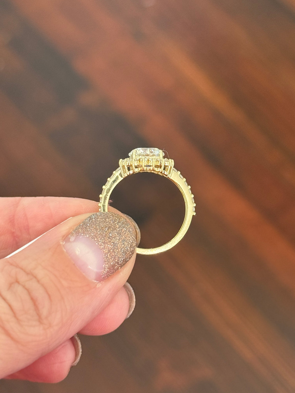 IGI certified yellow gold round lab diamond ring. Center stone is 1.85cts and 7.4mm