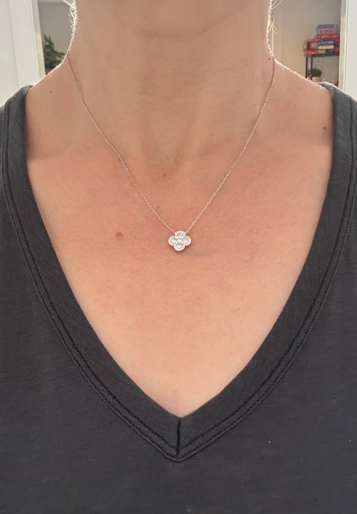White gold 0.76ct lab diamond clover necklace