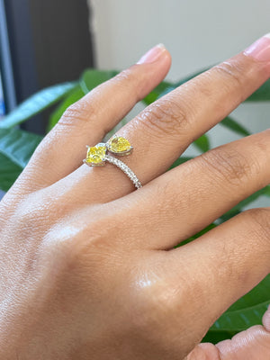 *Premade* 1.67 cttw Fancy Yellow Pear and Princess with lab diamonds Ring