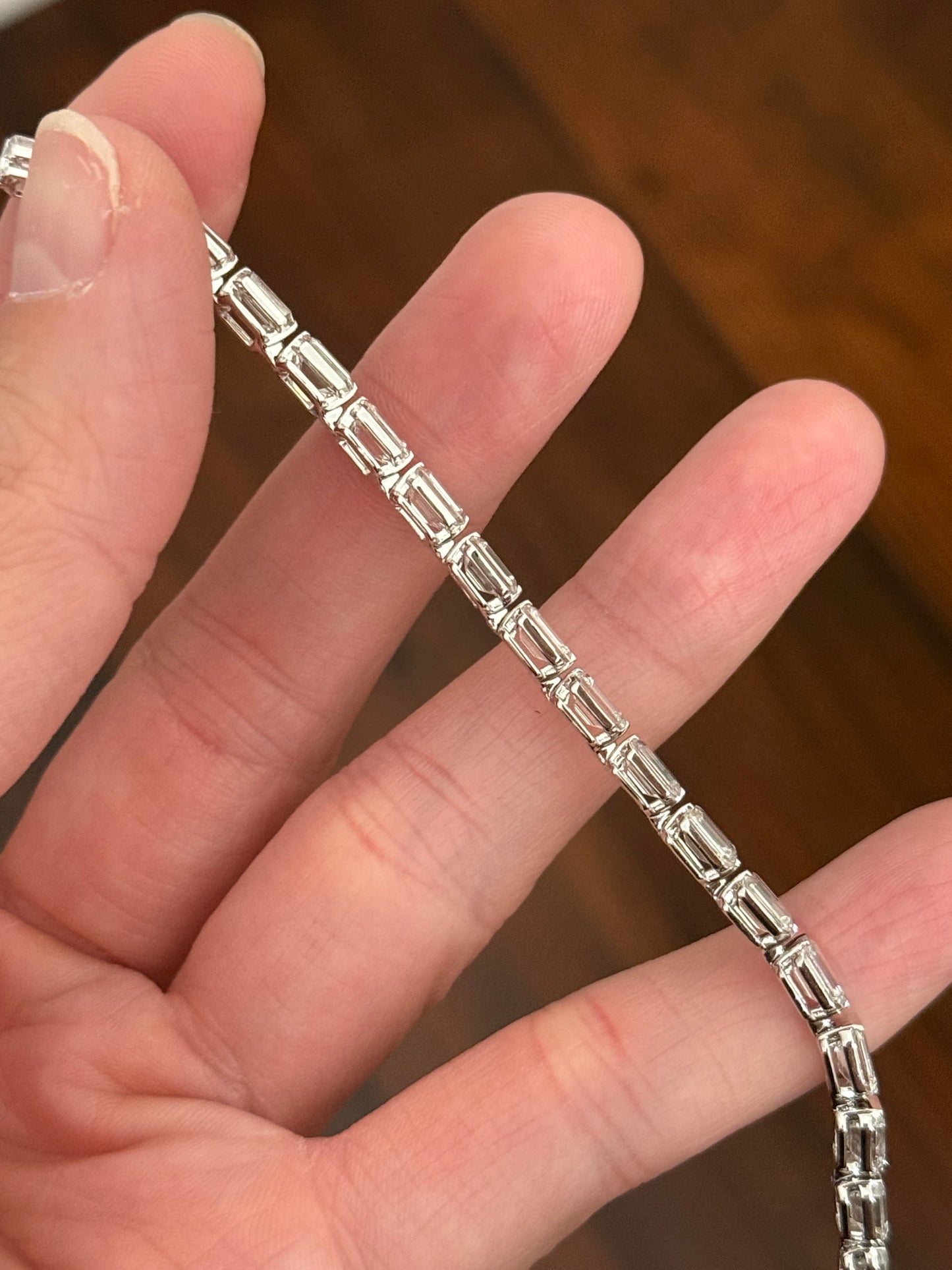 White gold east west set 14.02ct emerald cut lab diamond bracelet