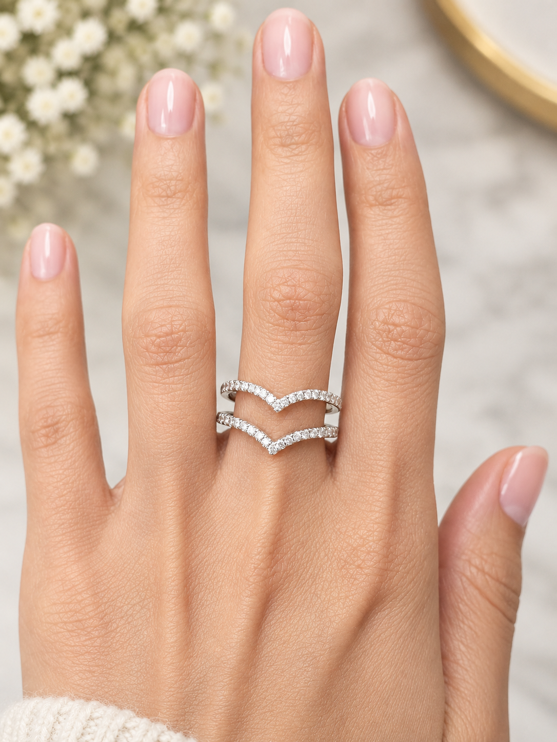Custom Made 14K Yellow Gold V Shaped Round lab Diamond Eternity Band
