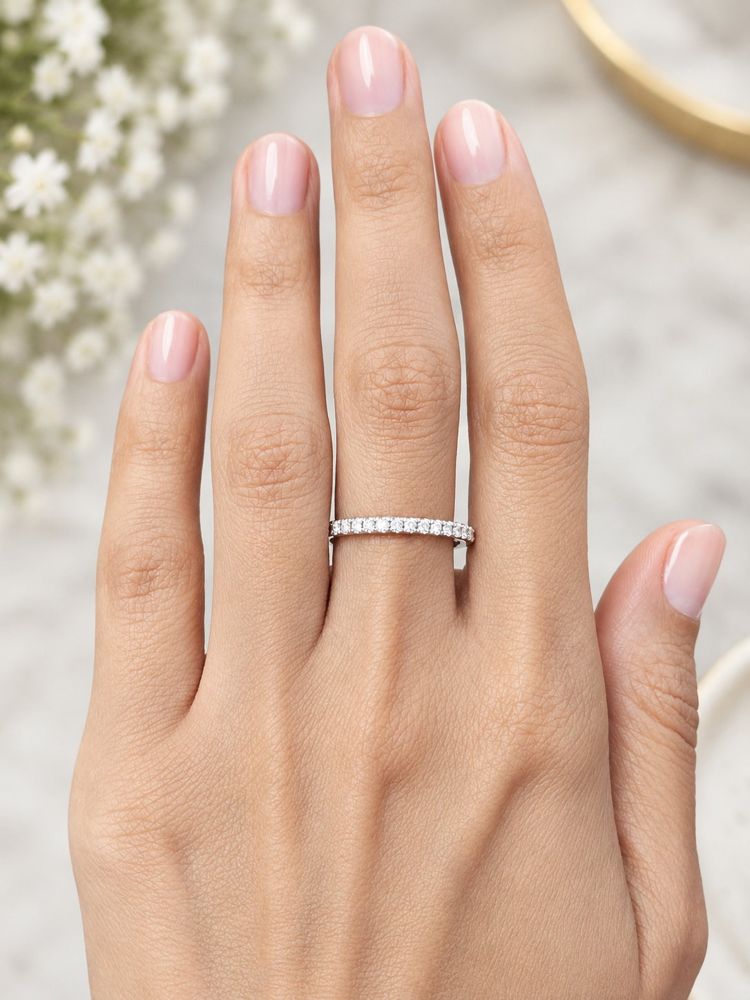 Custom Made 14K White Gold Three-quarter Round lab Diamond Eternity Band
