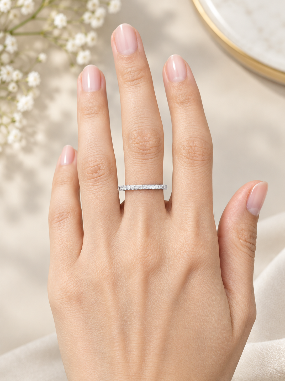 Custom Made 14K White Gold Round lab Diamond Eternity Band