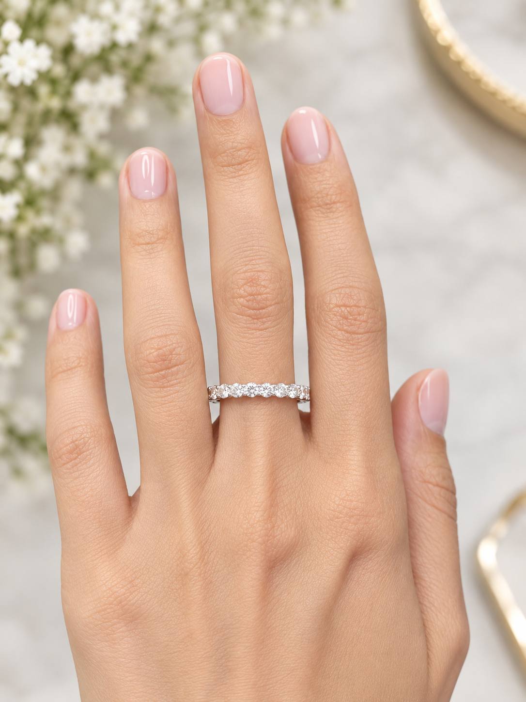 Custom Made 14K White Gold Round lab Diamond Eternity Band