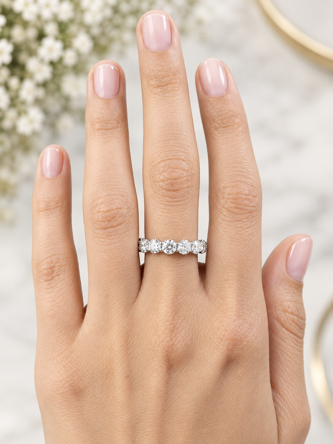 Custom Made 14K White Gold Round lab Diamond Eternity Band