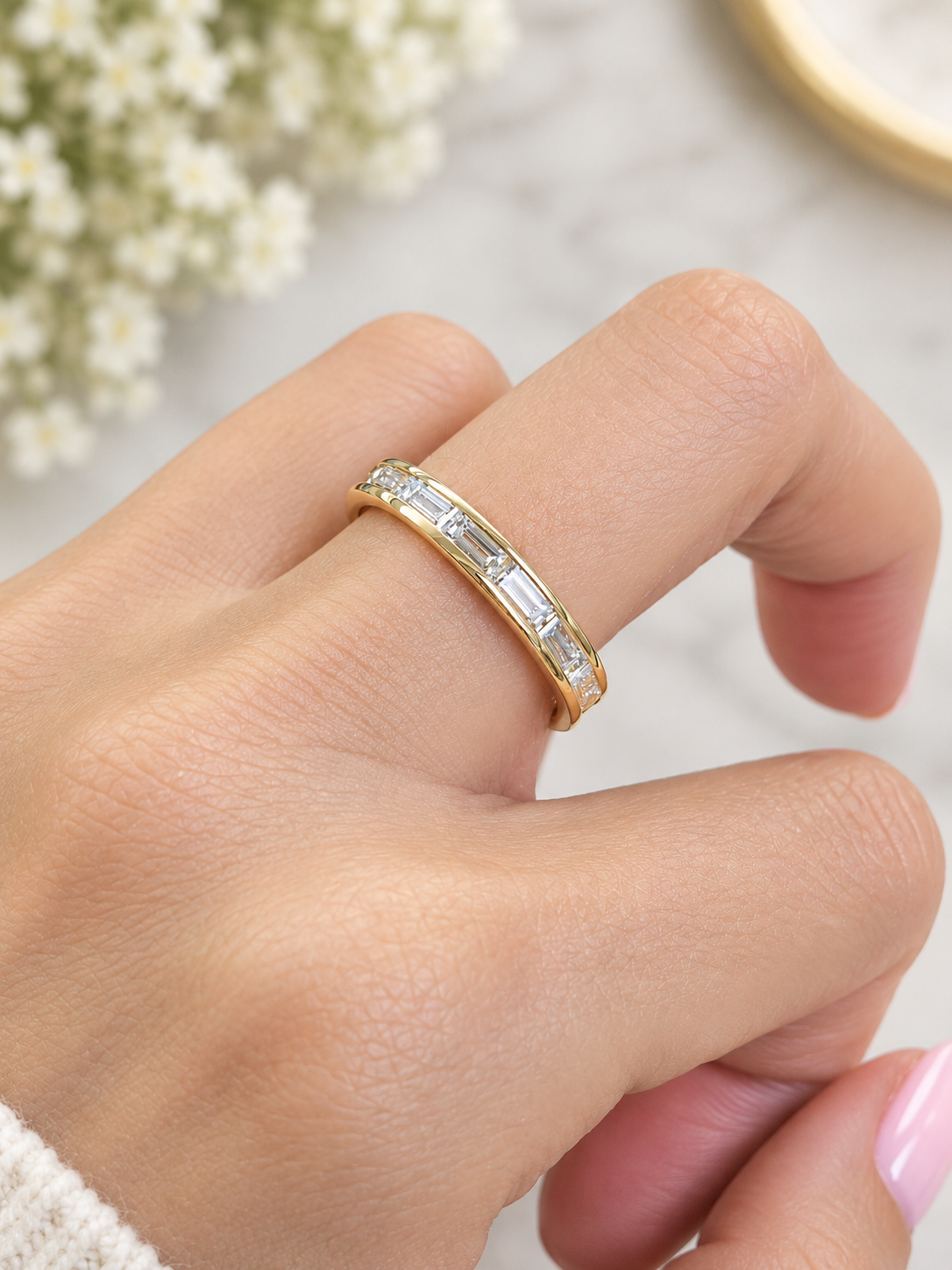 Custom Made 14K Yellow Gold Baguette lab Diamond Eternity Band
