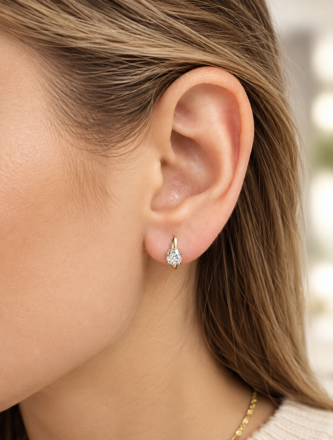 Custom Made 1cttw Yellow Gold Square OMC Lab Diamond Hoop Earrring