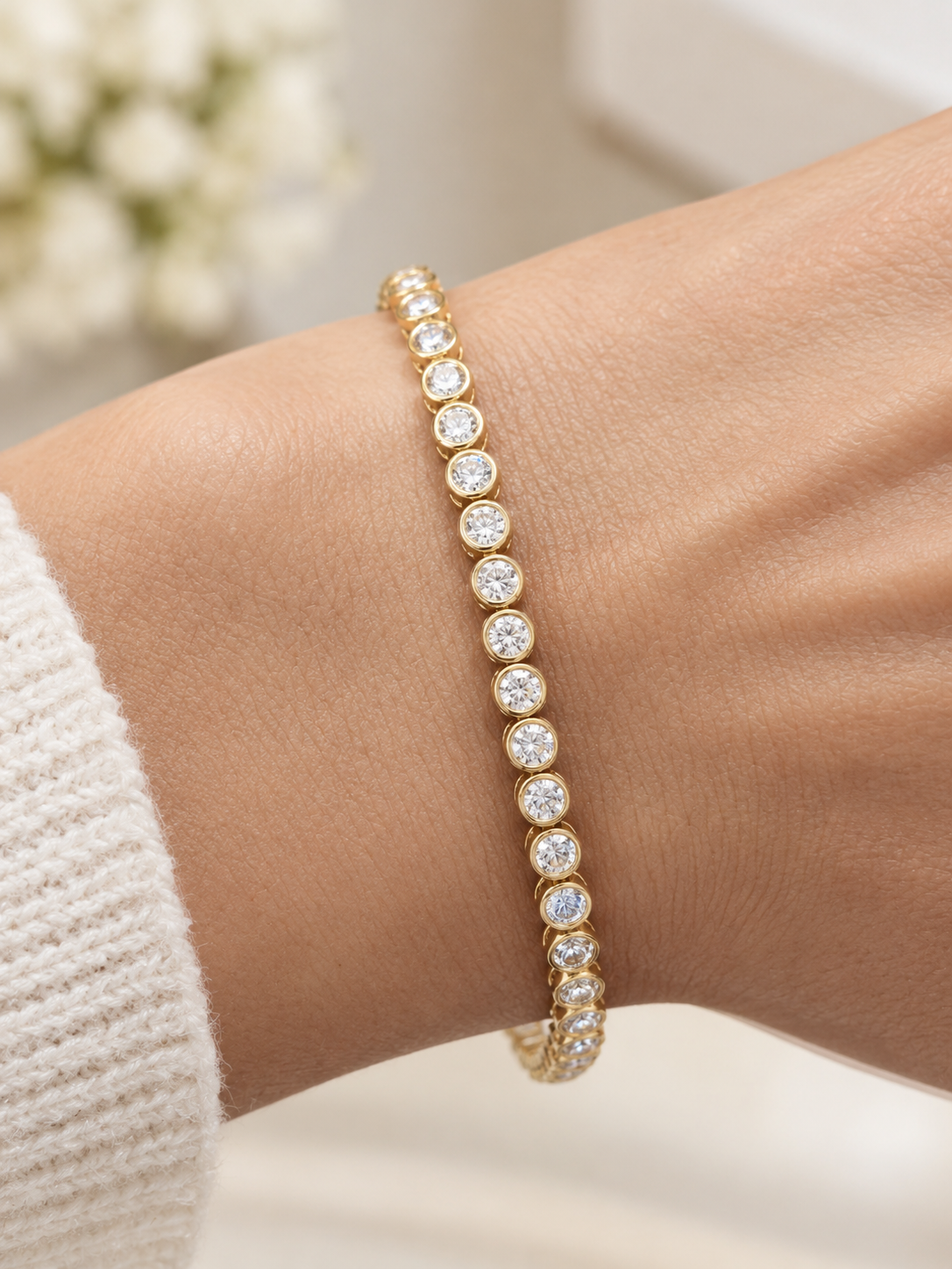 2.4cttw Yellow Gold Lab Diamond Bezel Set 7" Tennis Bracelet