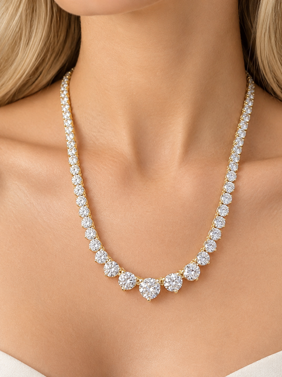 7.95cttw Yellow Gold Lab Diamond 17" Graduated Tennis Necklace