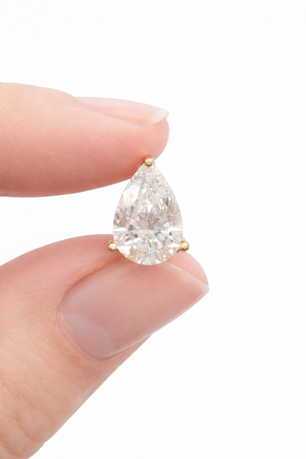 4.00cttw Pear Shaped Yellow Gold Lab Diamond Stud