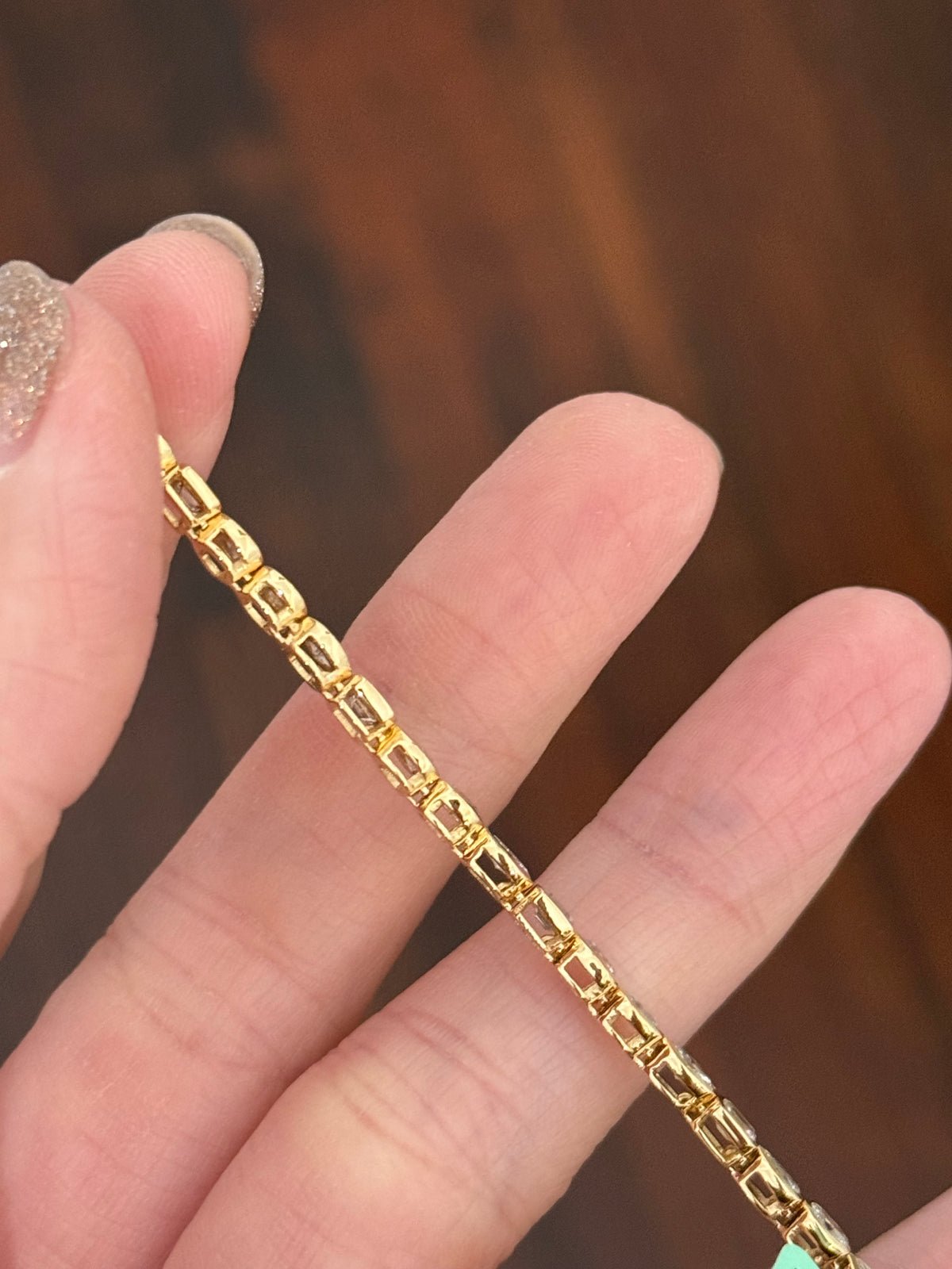 Yellow gold bezel set 3.7ct marquise, oval, pear shape and emerald cut natural diamond bracelet