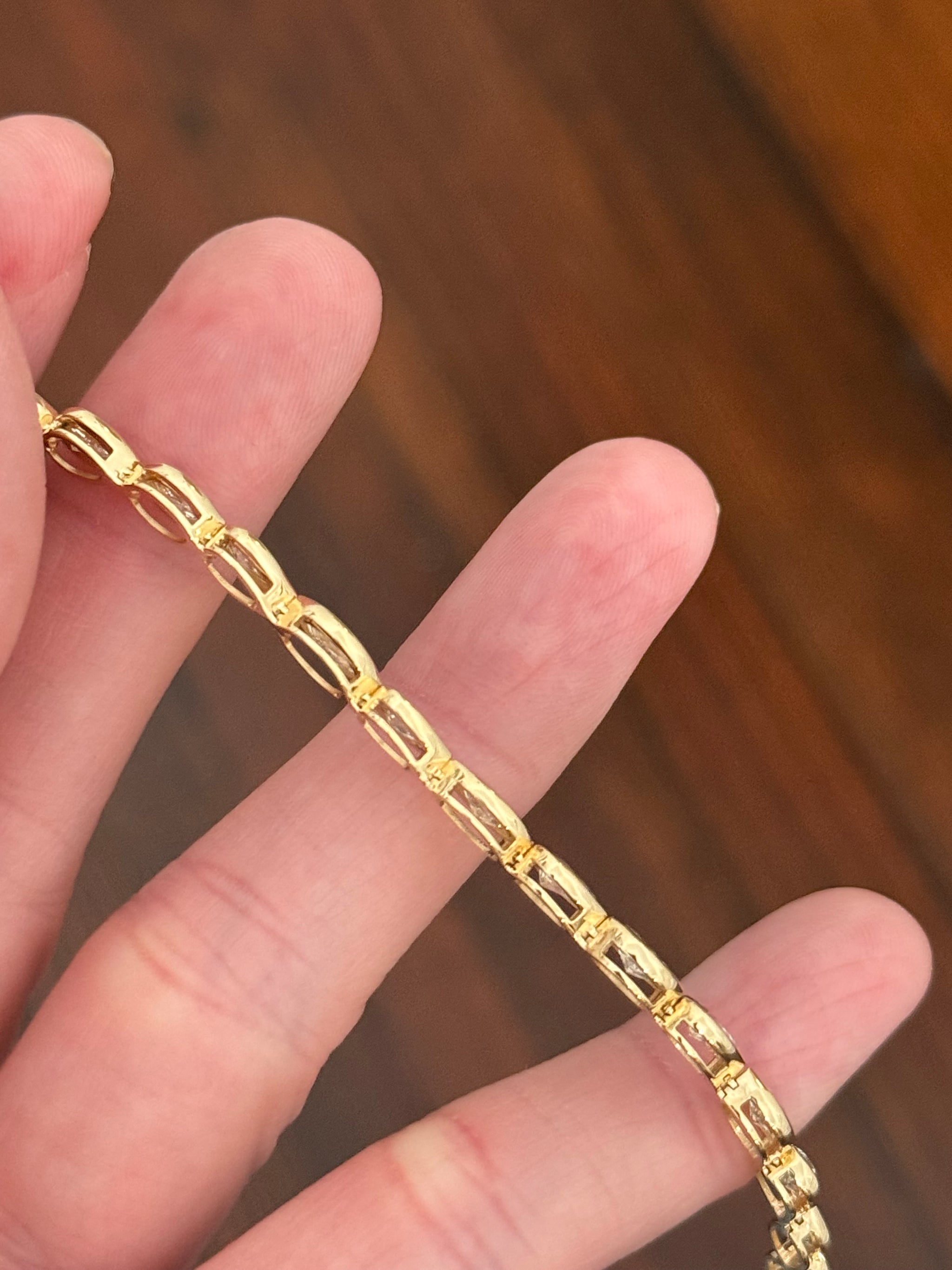 Yellow gold bezel set 6.4ct marquise and pear shape natural diamond bracelet