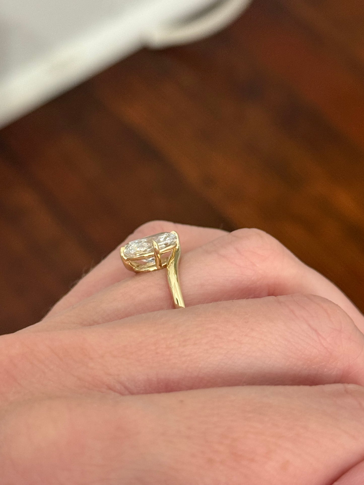 Yellow gold IGI certified 3.04ct cushion cut lab diamond ring