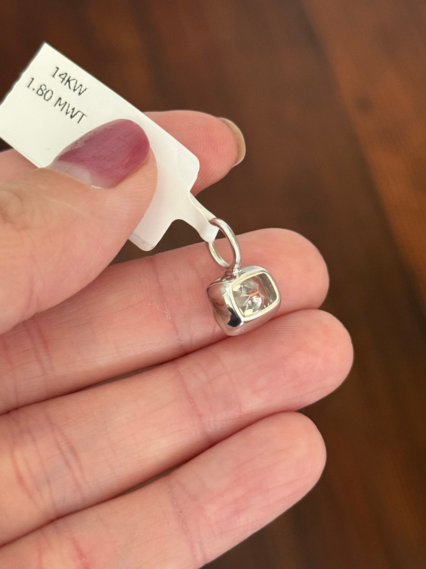 White gold east west set 3.09ct old mine cut lab diamond pendant