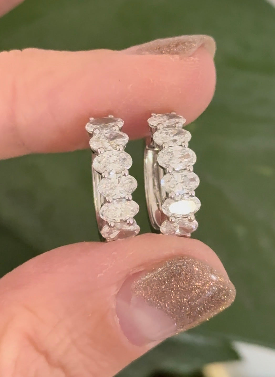 White gold 2.27ct oval lab diamond oval hoop earrings