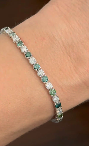 6.77 ct green and white lab diamond tennis bracelet