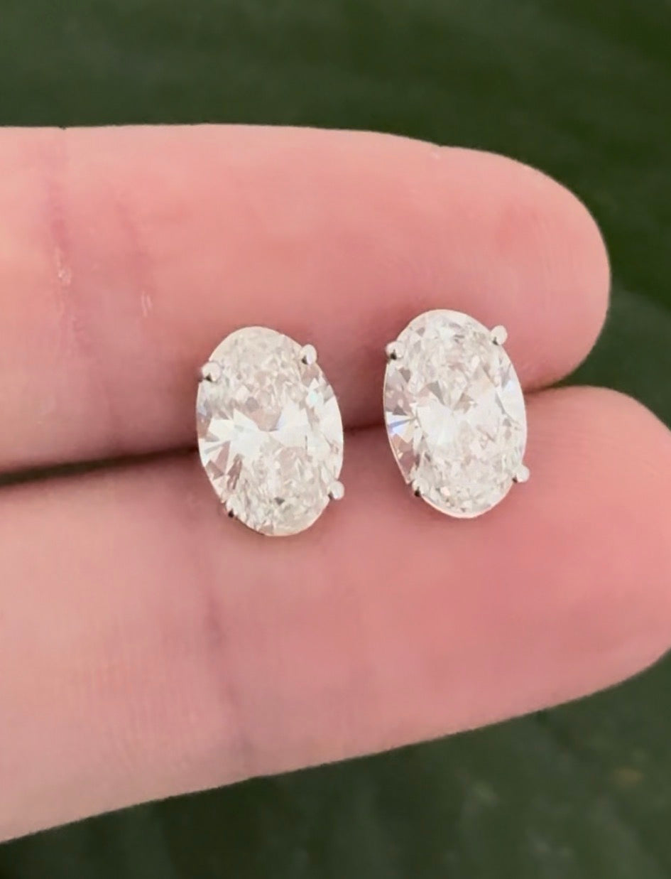 White gold oval lab diamond stud earrings
