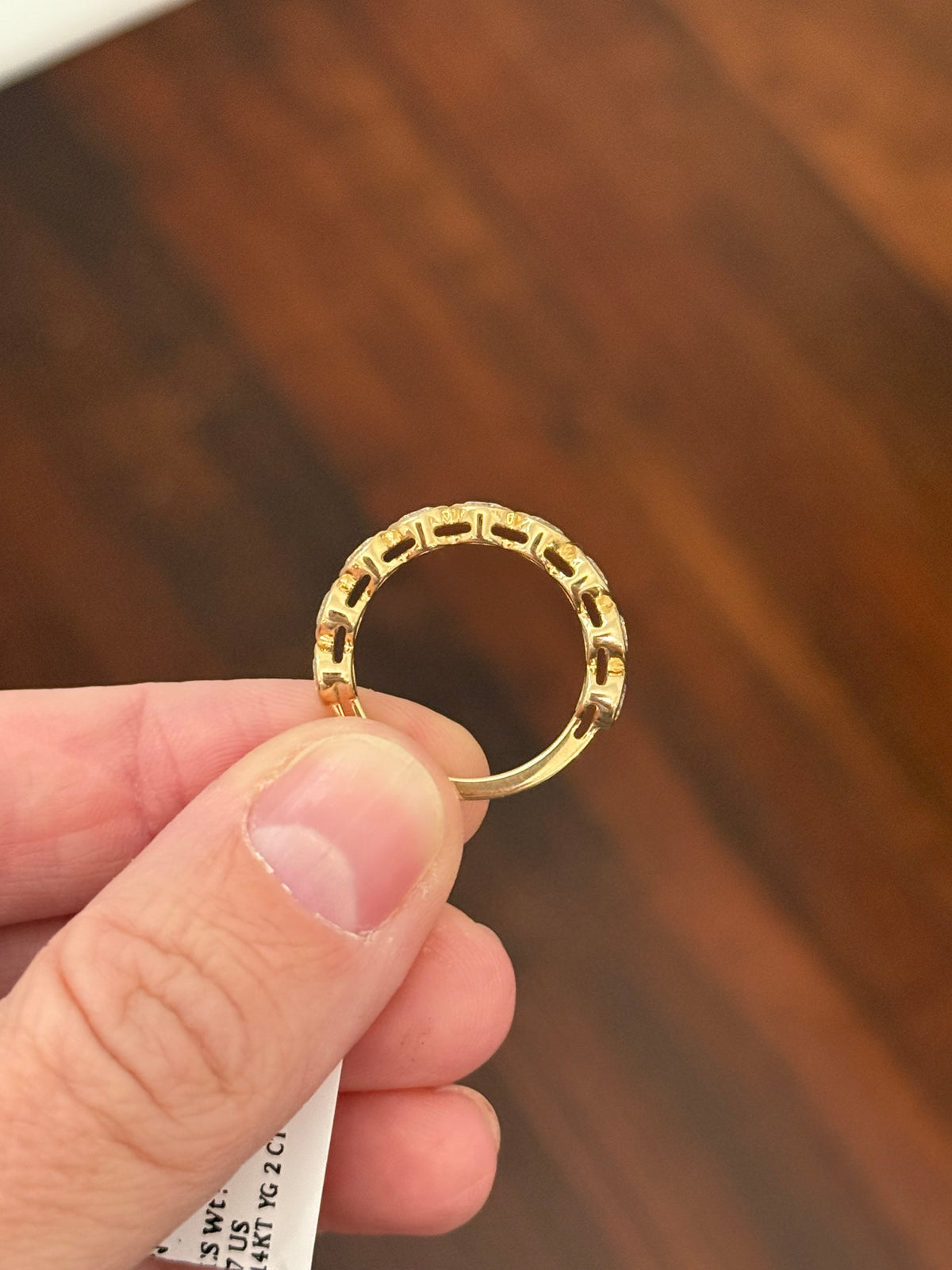 Yellow gold bezel set 2ct lab diamond 3/4 eternity band