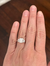 White gold radiant and trapezoid lab diamond ring