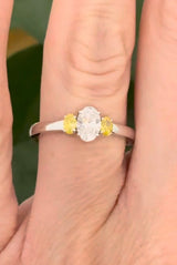 White gold 0.9ct yellow and white oval lab diamond ring