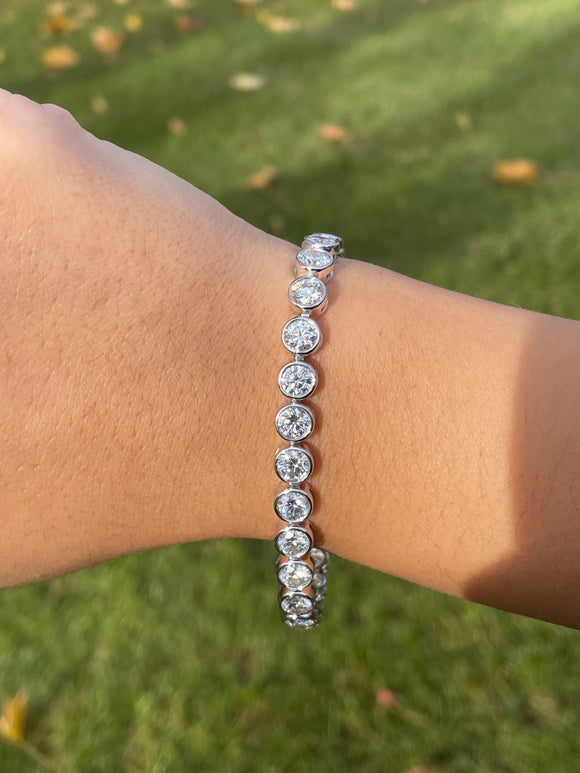 14K Lab 11.07ct EF VVS/VS 7inches Bezel Tennies Bracelet
