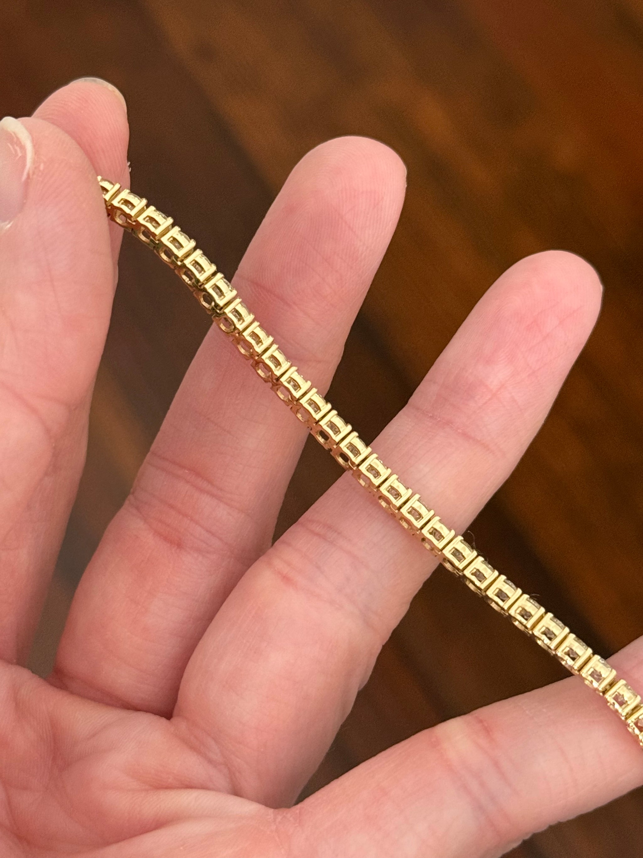 4 prong yellow gold 6.87ct natural diamond tennis bracelet