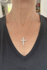 White gold 4.32ct lab diamond cross pendant and chain