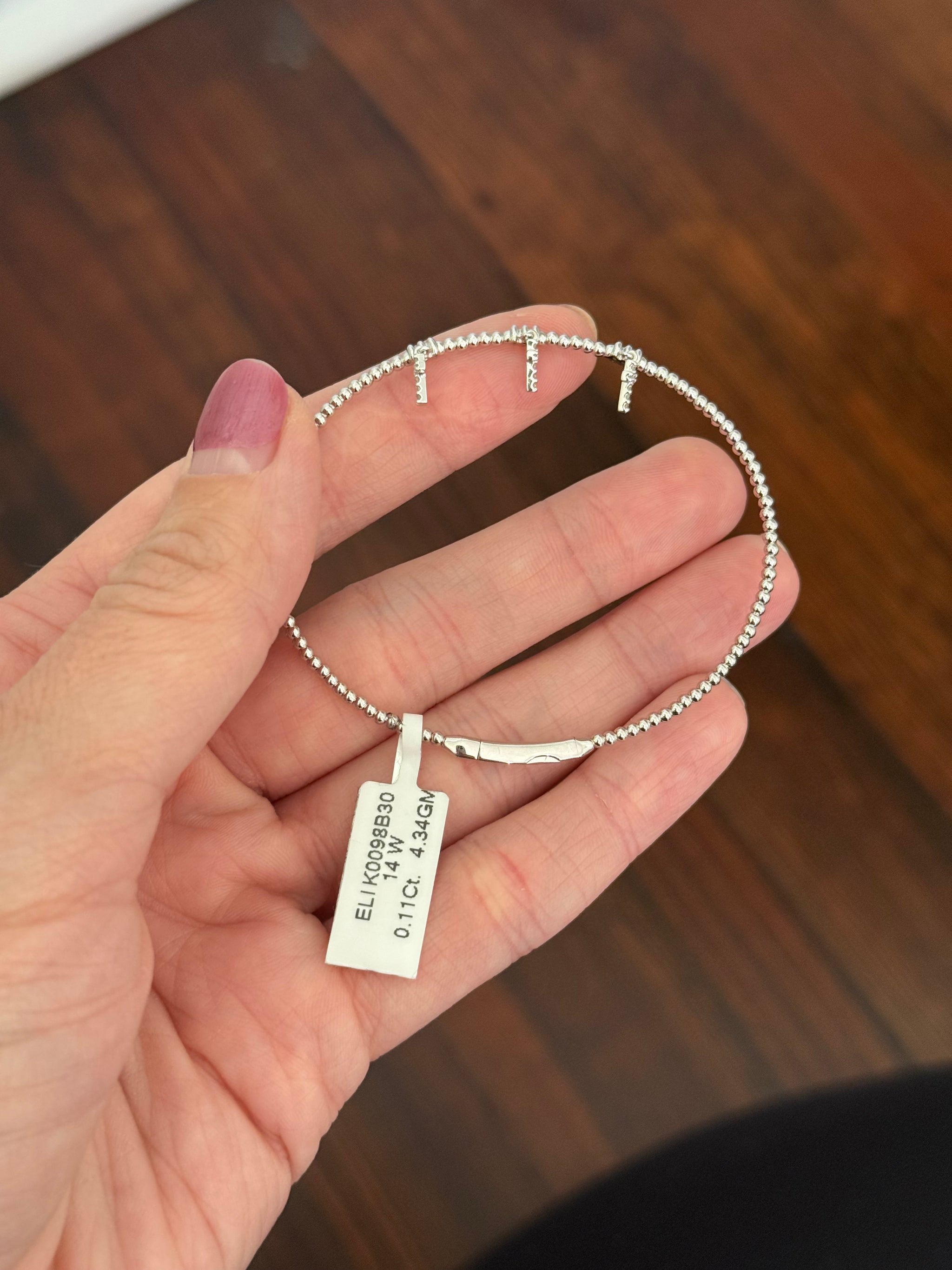 White gold natural diamond dangling cross flex bracelet