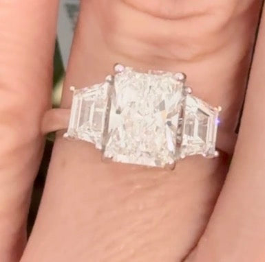 White gold radiant and trapezoid lab diamond ring