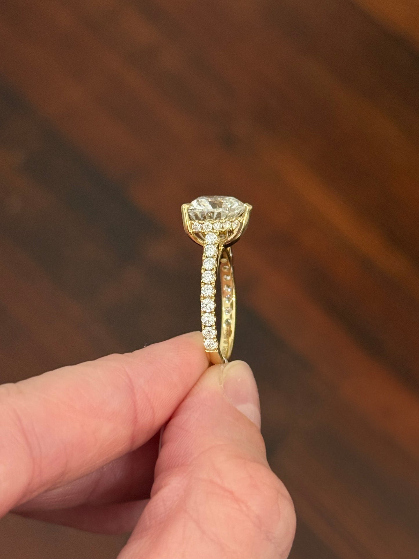 Yellow gold heart shape lab diamond ring. Center stone 4.04cts