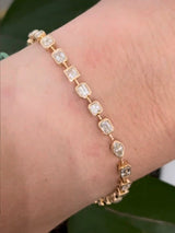 Yellow gold bezel set 4.75ct asscher, oval, marquise, princess and emerald cut natural diamond bracelet