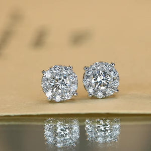 18K White Gold Real Natural Diamond Stud Earrings for Women