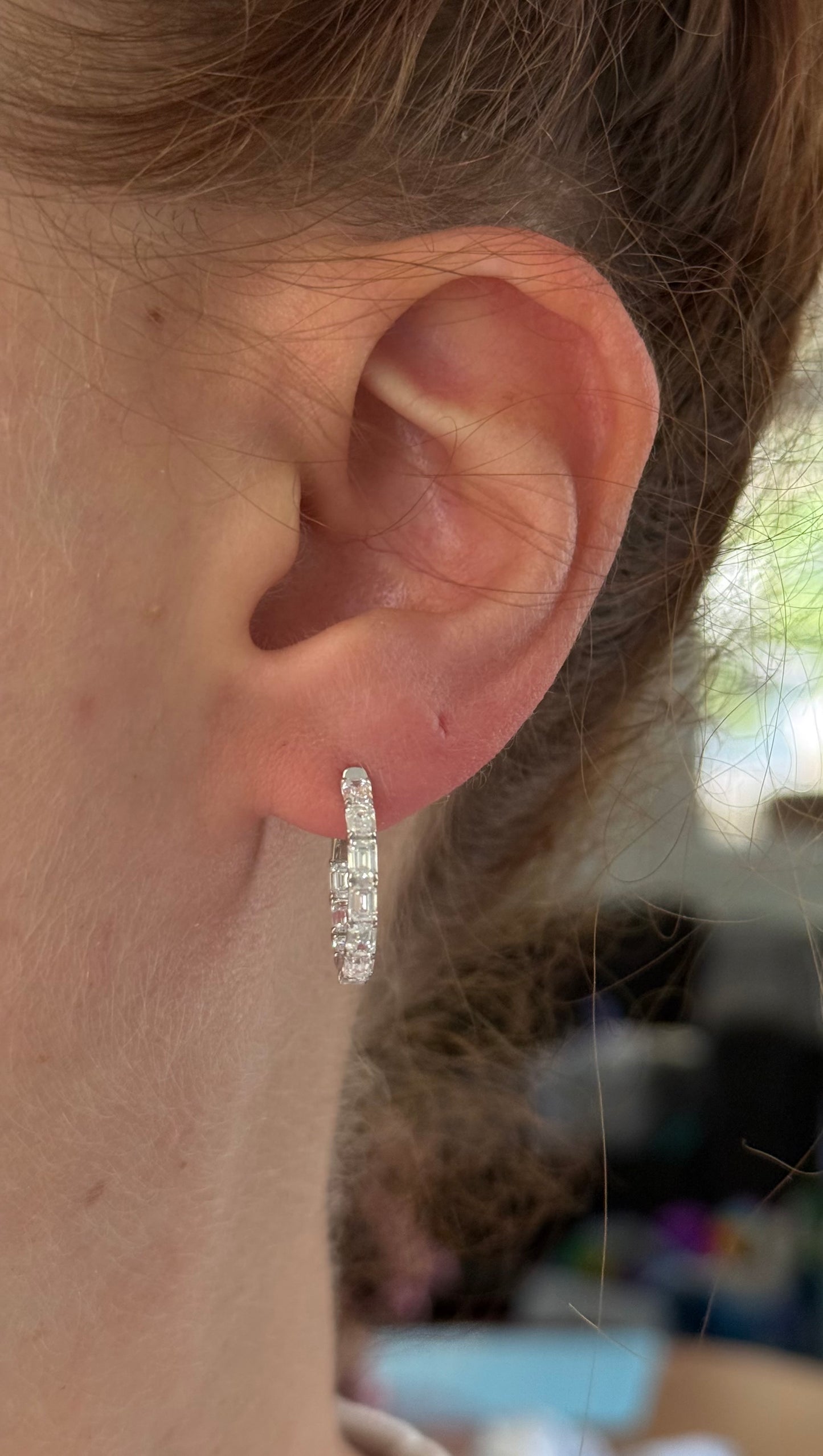 18.5mm white gold 2.22ct emerald cut lab diamond inside out hoop earrings