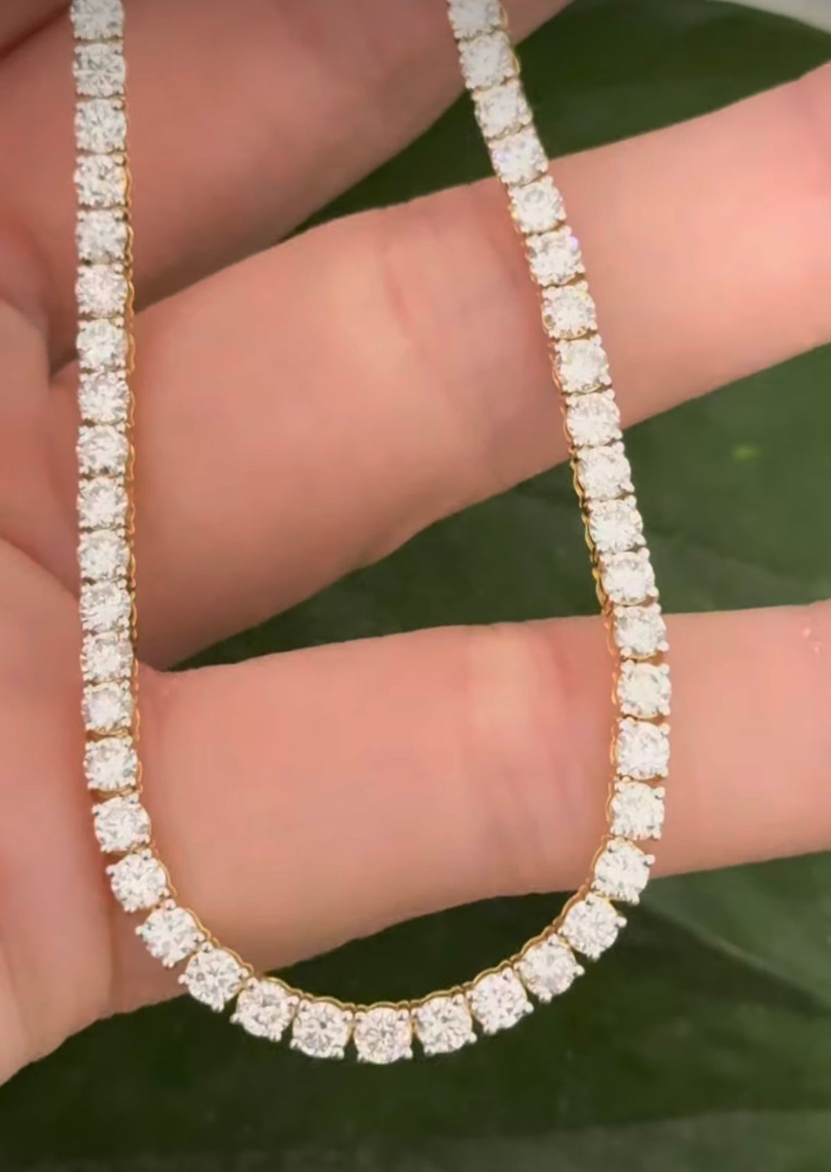 16.5” 4 prong yellow gold with white gold prongs 12.27ct lab diamond tennis necklace
