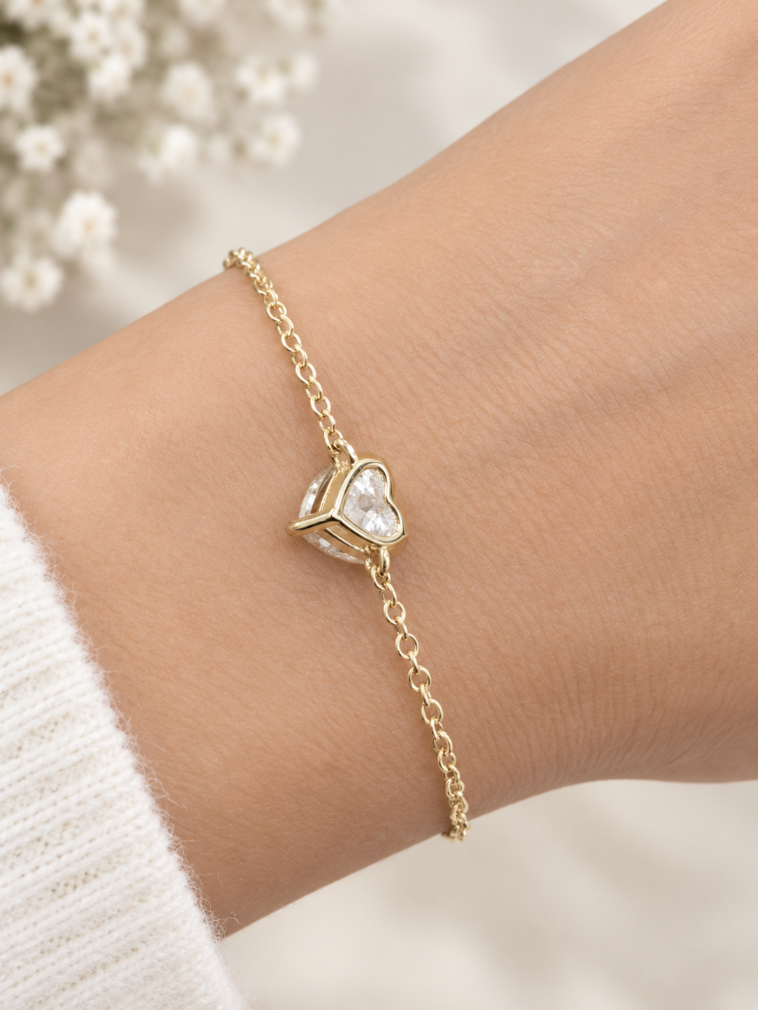 Custom Made 1cttw Heart Shape Lab Diamond 6.25" Bracelet