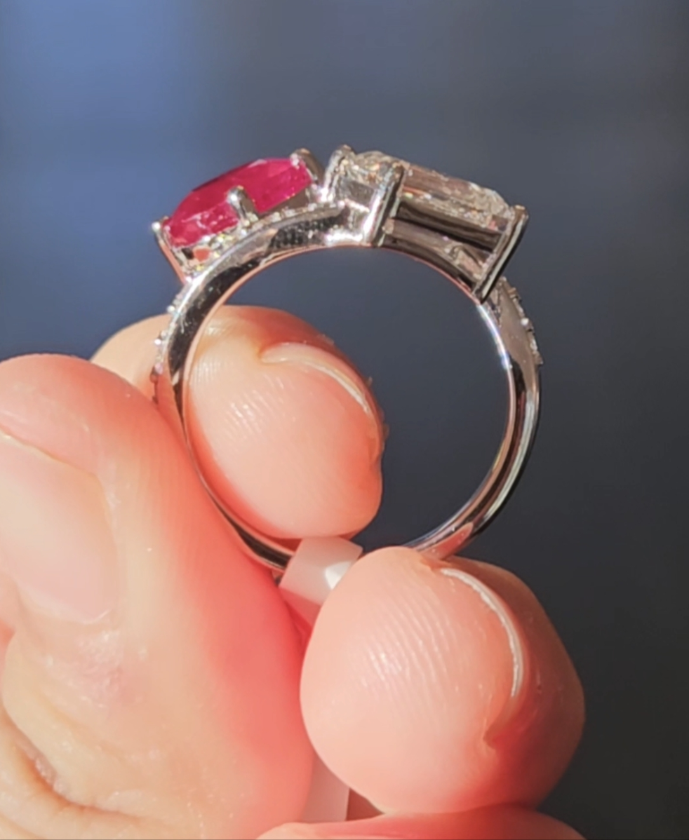 18k  Natural Ruby  and Lab Emerald Ring