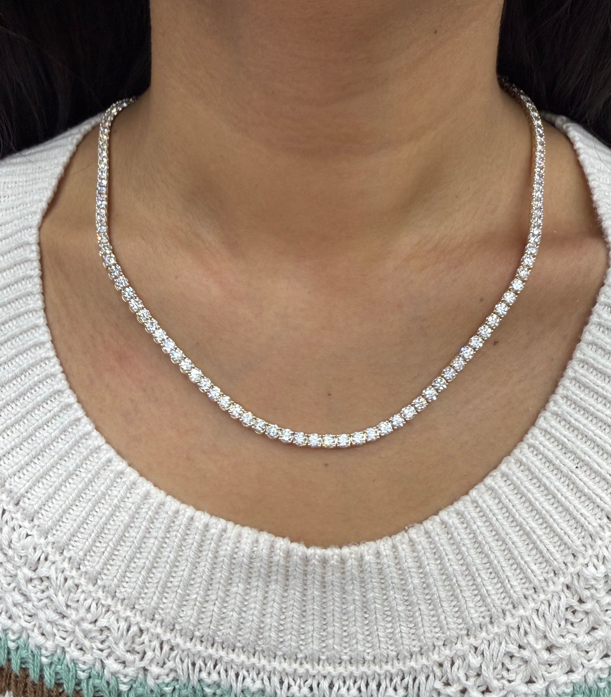 16 cttw Lab 17 inches Yellow Gold Tennis Necklace