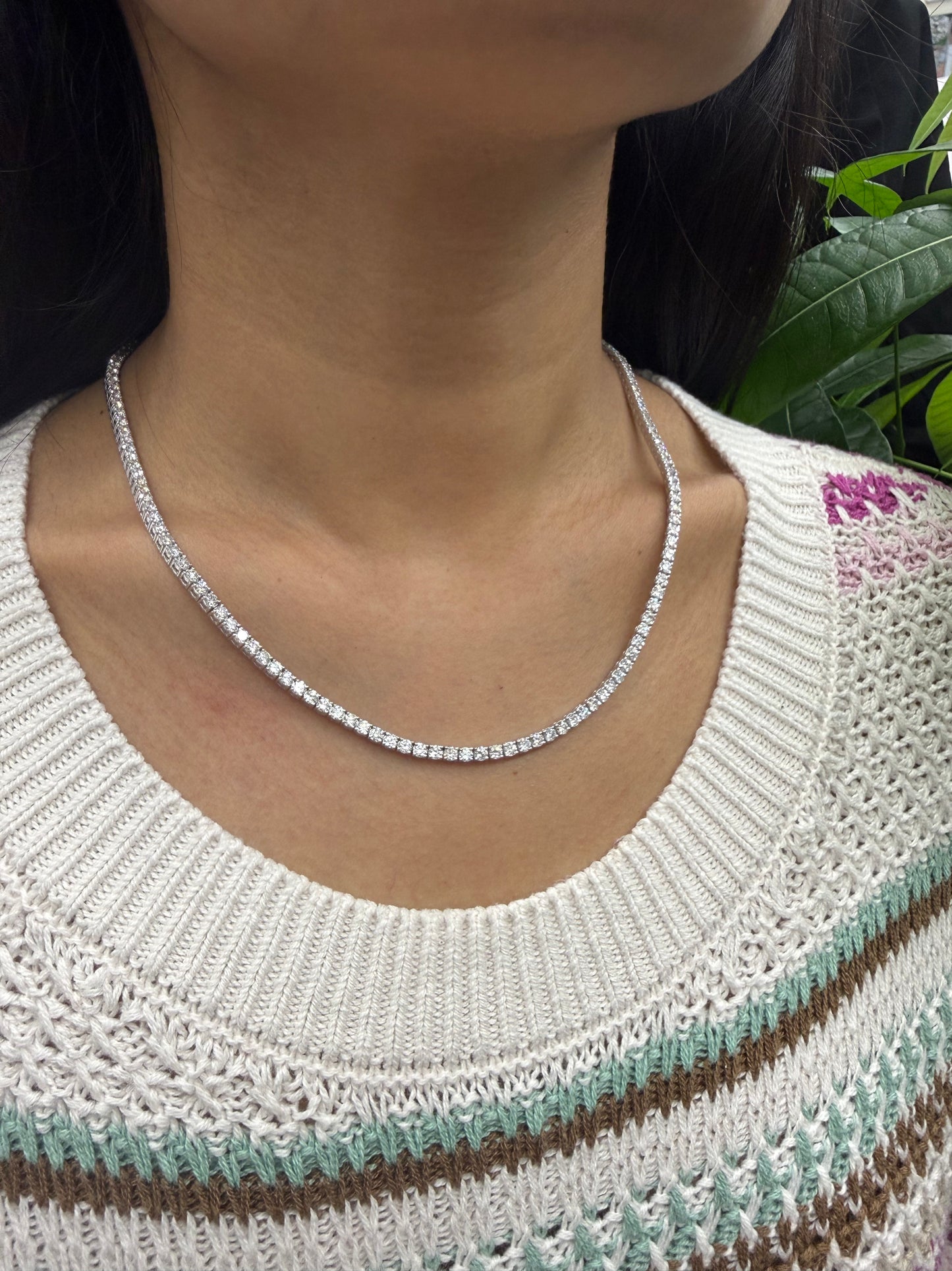 10 cttw Lab 17 inches White Gold Tennis Necklace