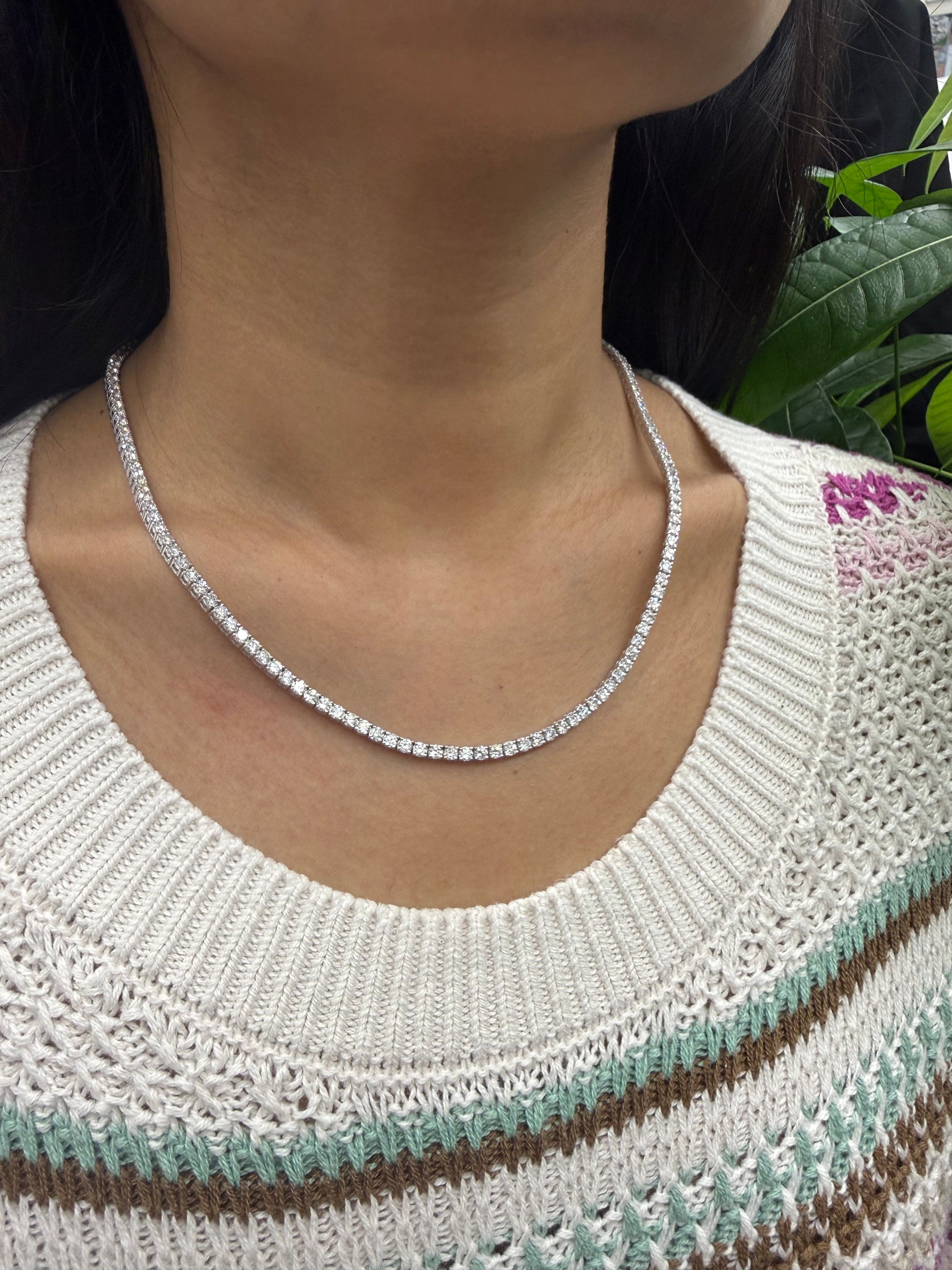 10 cttw Lab 17 inches White Gold Tennis Necklace