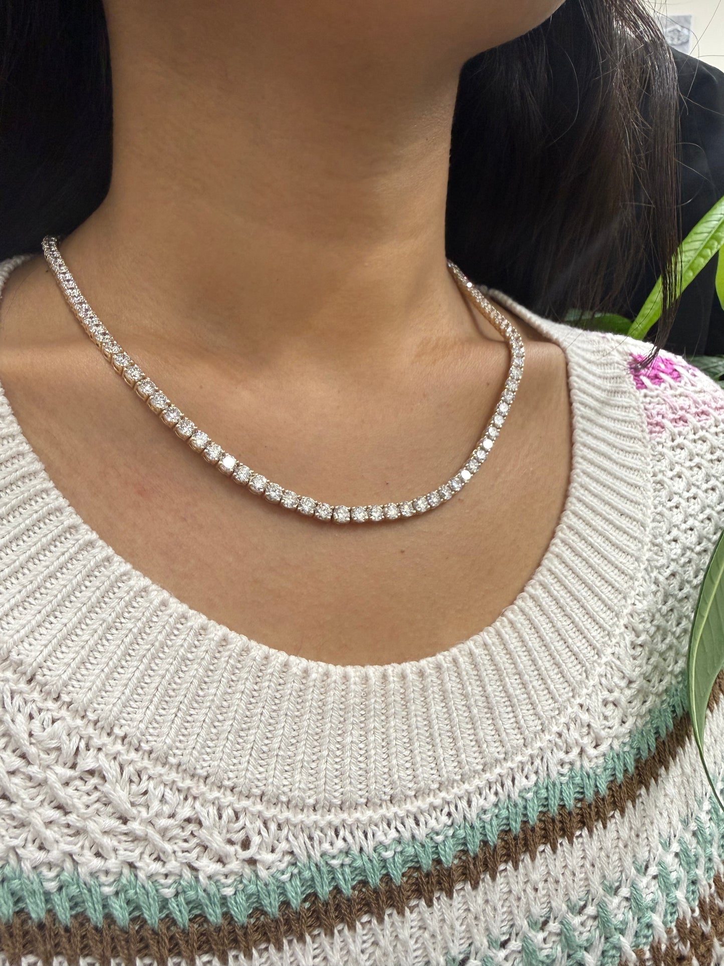 23 cttw Lab 17 inches Yellow Gold Tennis Necklace