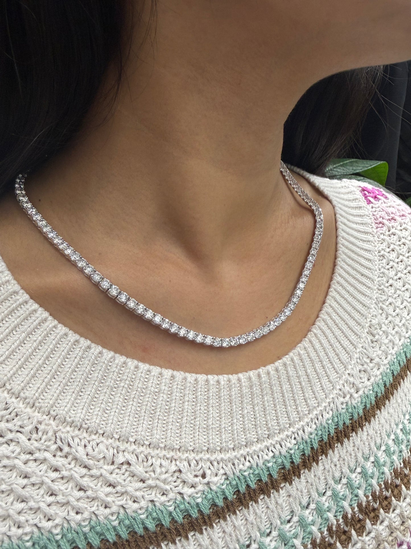 21.710 cttw Lab 17.5 inches White Gold Tennis Necklace