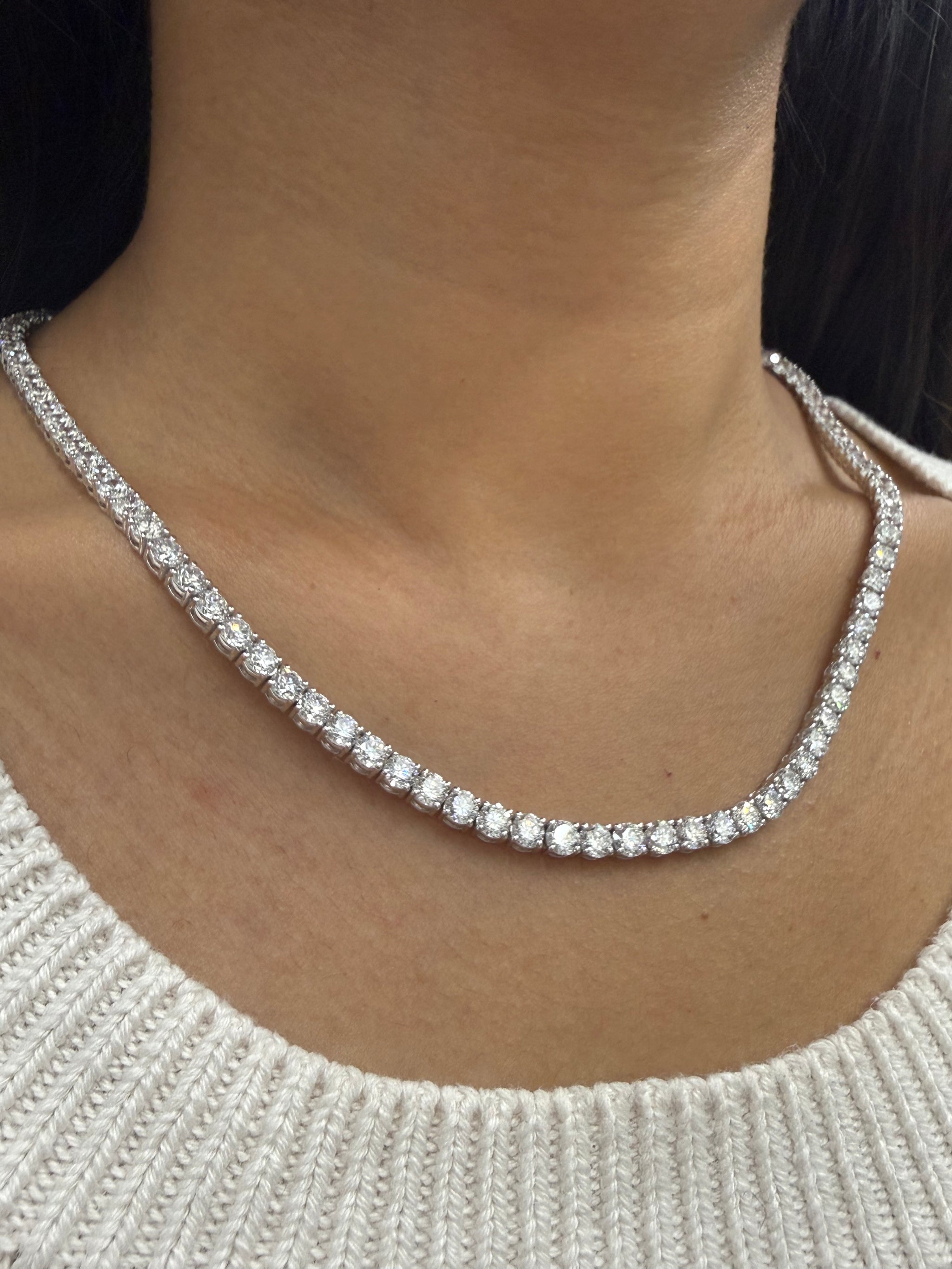 26.230 cttw Lab 17 inches White Gold Tennis Necklace