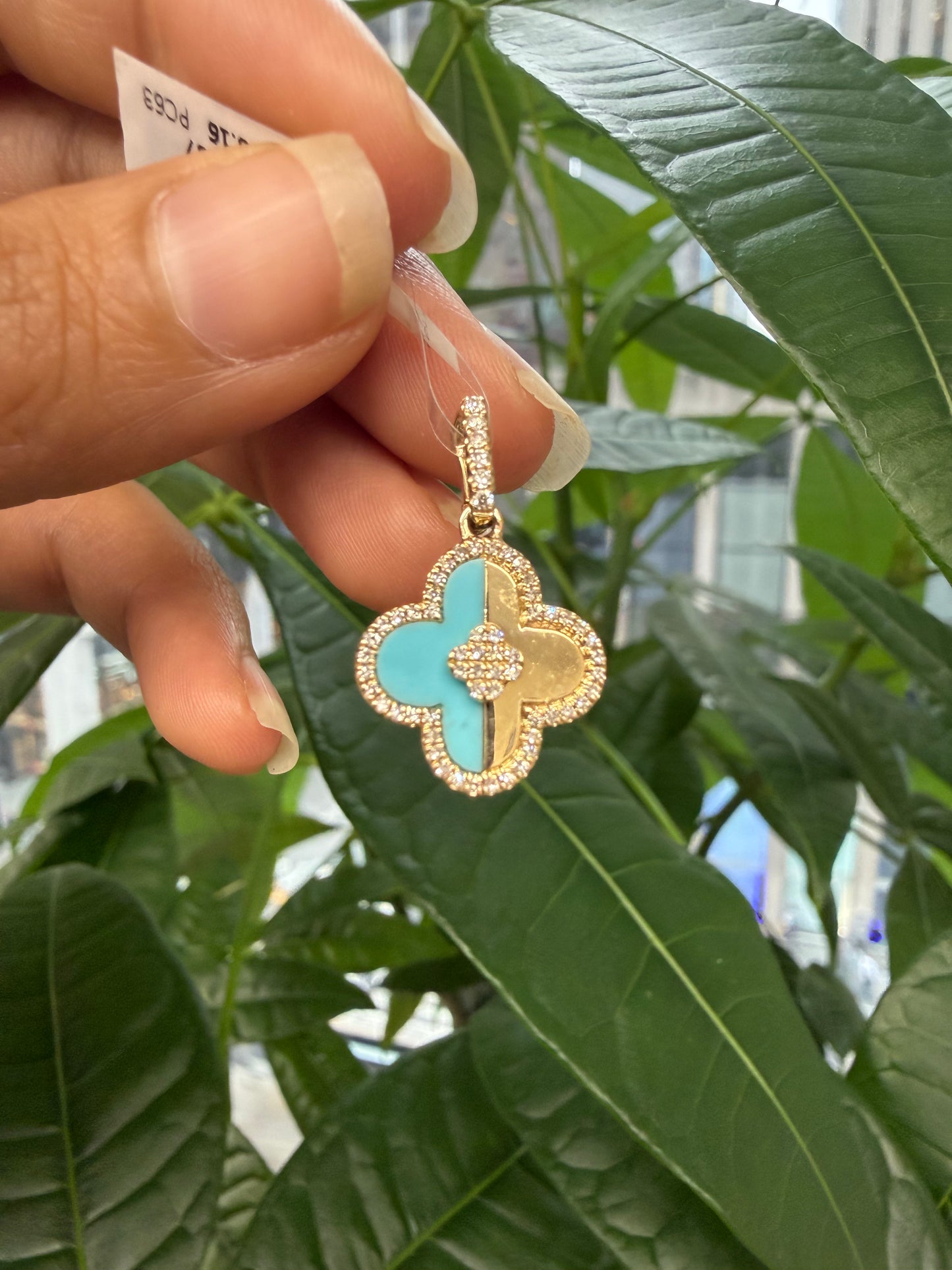 14KT Yello Gold Turquoise & DIa Colver Pendant