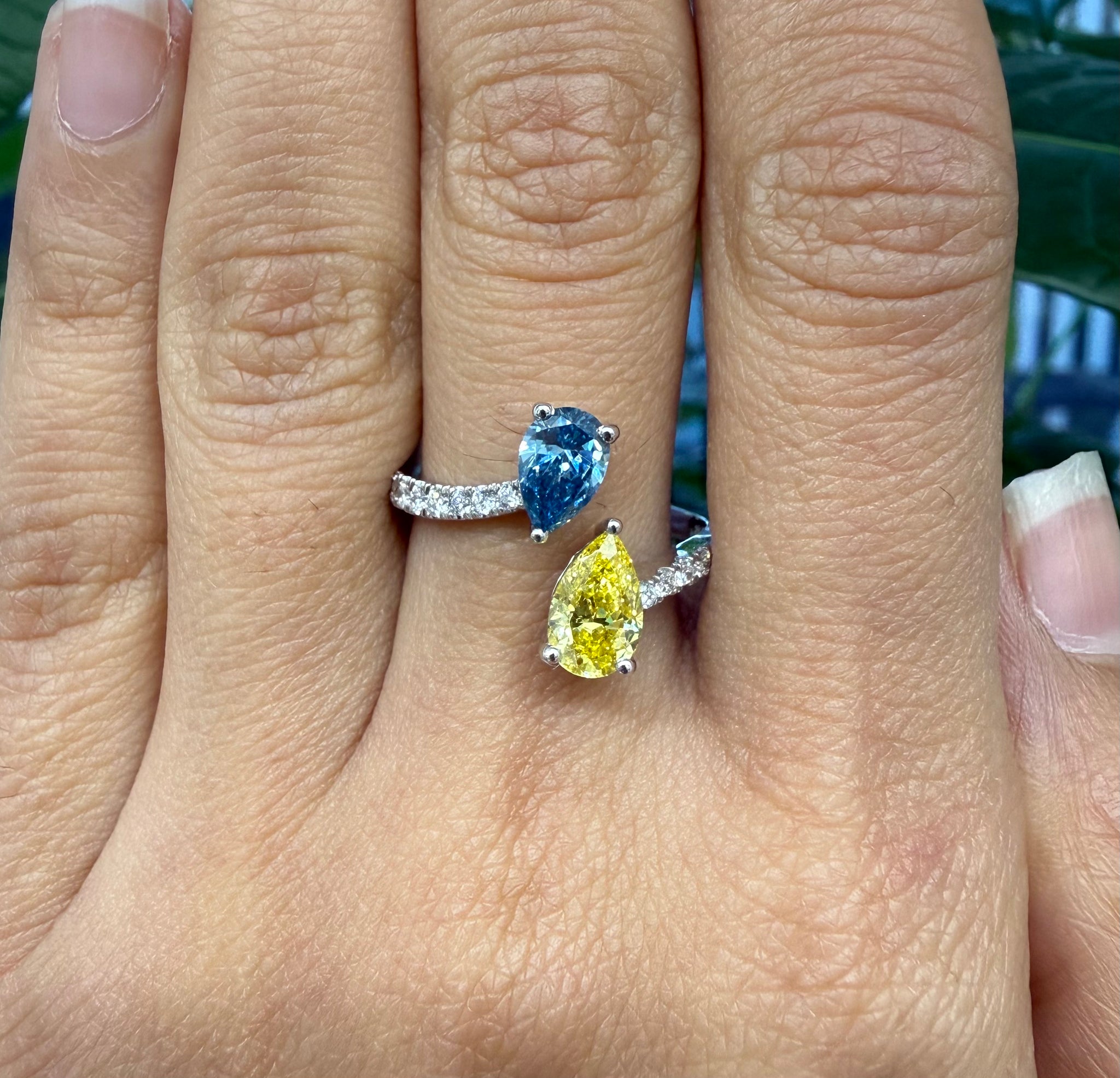 14KT White Gold 2 Stone Pear Shape Lab Ring