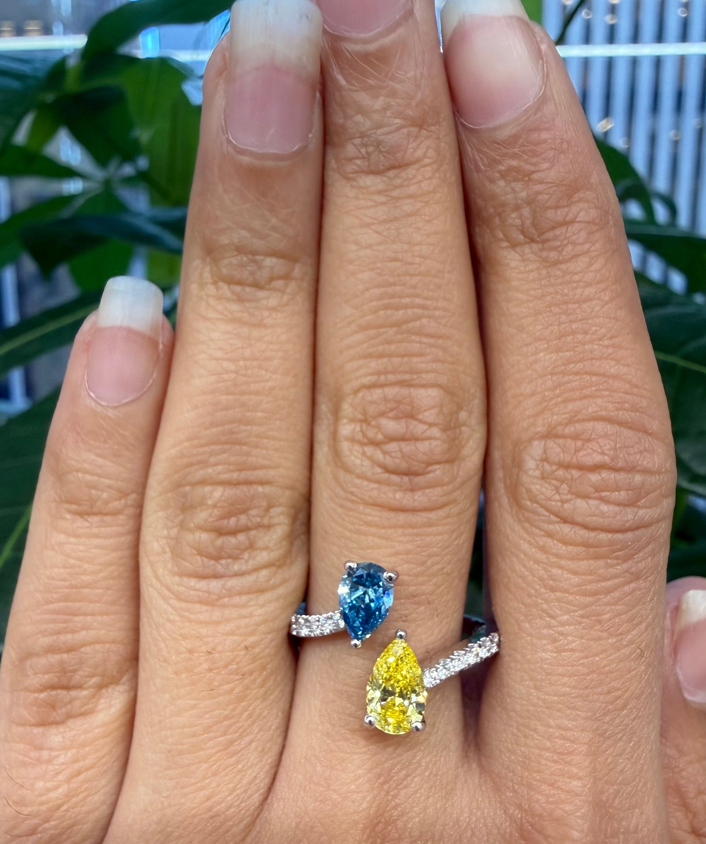 14KT White Gold 2 Stone Pear Shape Lab Ring