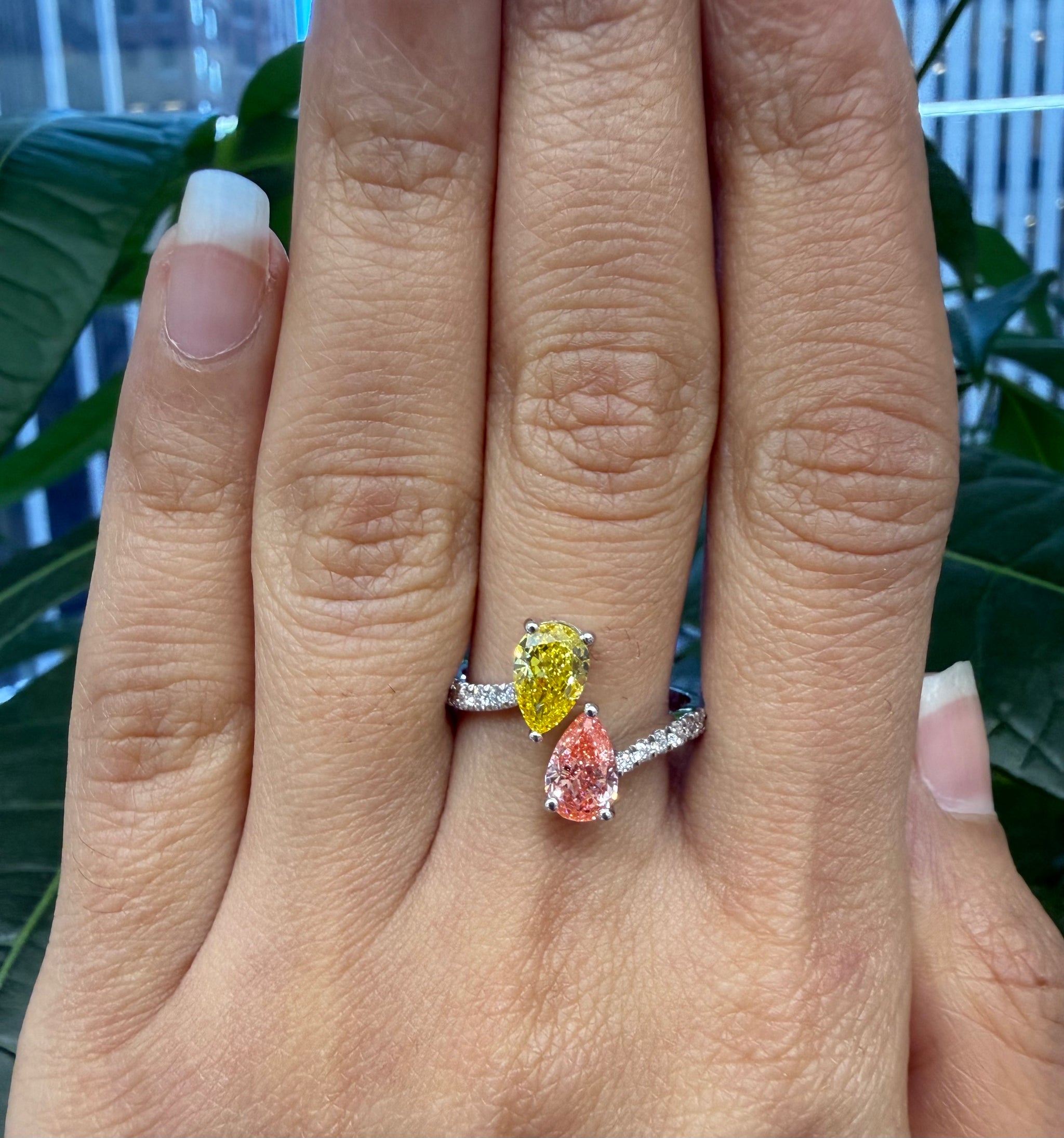 14KT White Gold 2 Stone Pear Shape Lab Diamond Ring