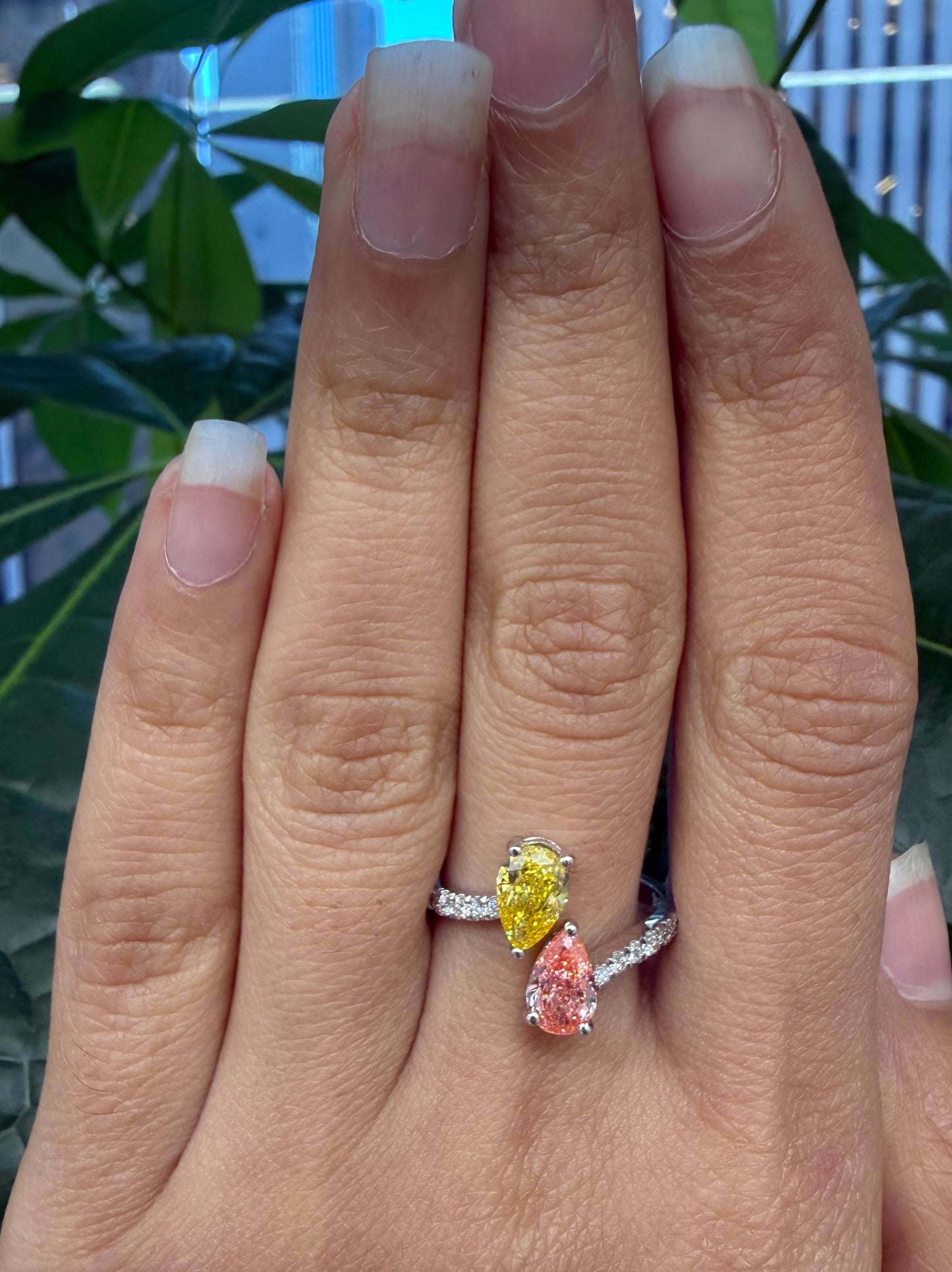 14KT White Gold 2 Stone Pear Shape Lab Diamond Ring