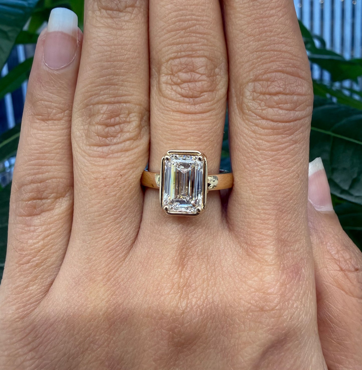 14KT Yellow Gold Emerald Solitaire Lab Diamond Ring